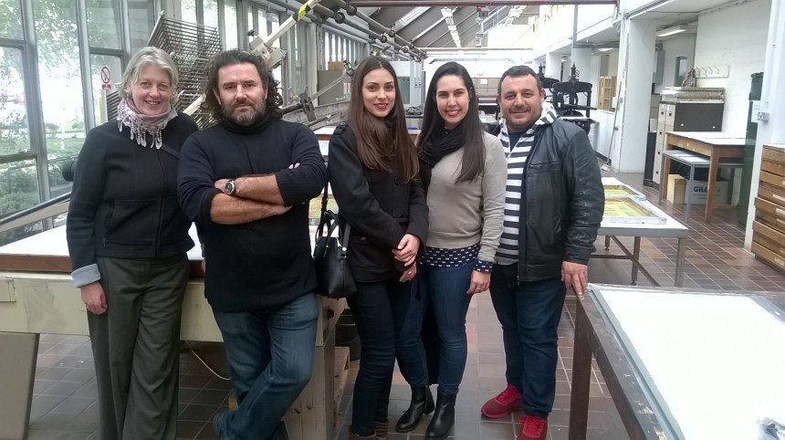 Cuban artists Luis Camejo, Adislen Reyes, curator Chrislie Perez, artist Mario Gonzalez with Jayne Jones tutor at  Hull School of Art & Design